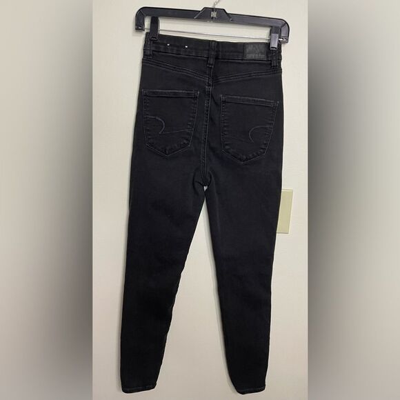 American Eagle Strech Distressed Curvy Highest Rise Jegging Black Jean Pant Sz 2 - Picture 13 of 15